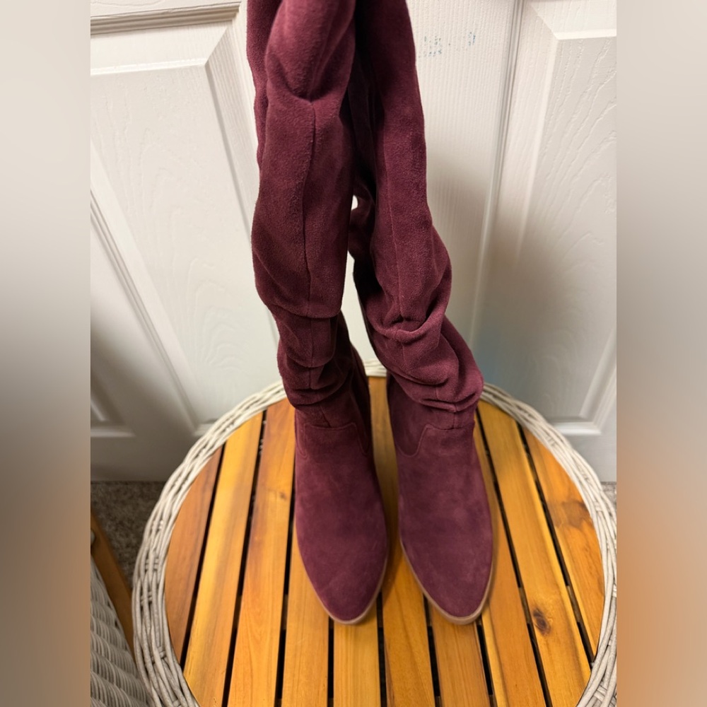 Nine West Abee Knee Wine Boots Suede 6.5 Western Cowgirl - Picture 5 of 8